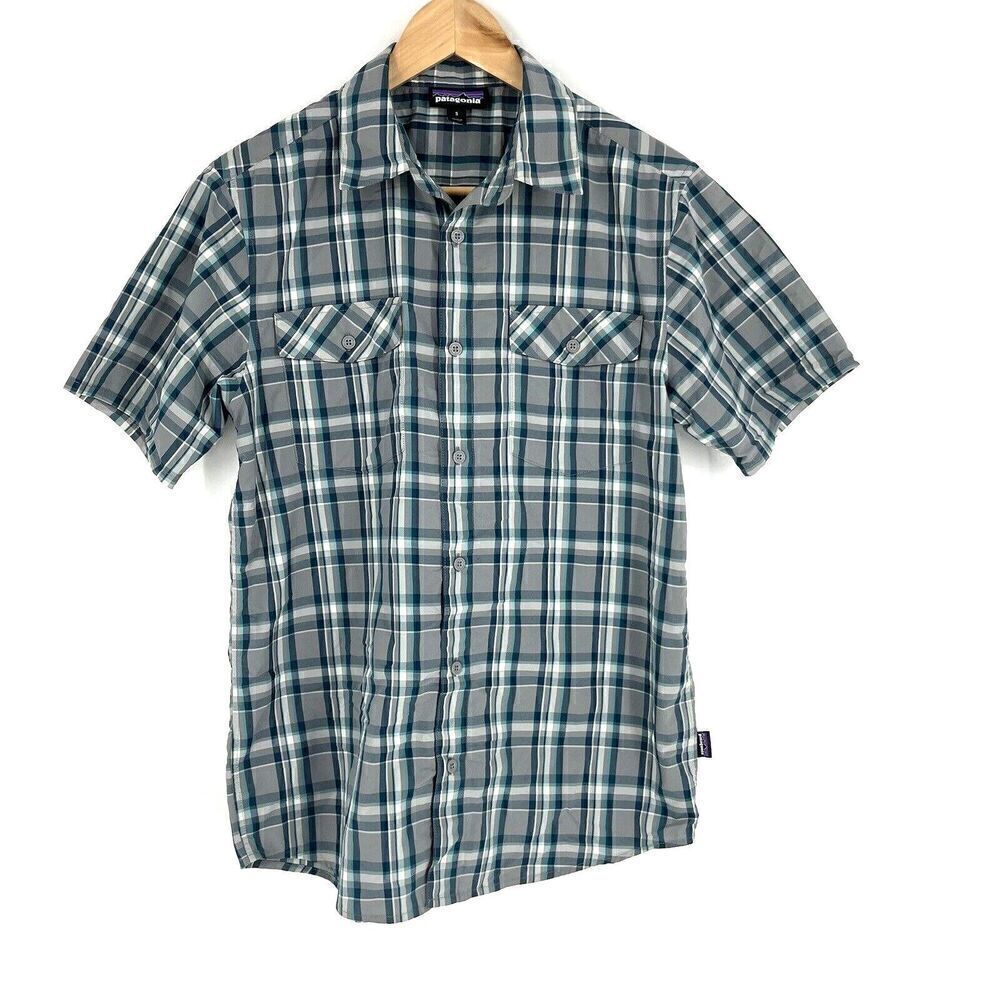 Patagonia Shirt Size Small Mens Blue Gray Plaid High Moss Casual Button Up Hike